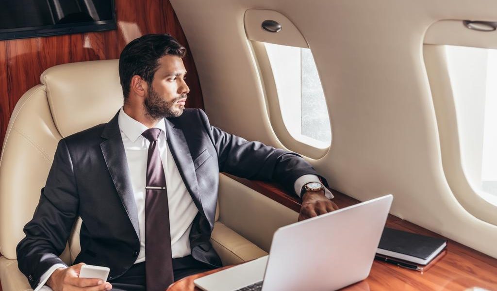Businessman in private jet